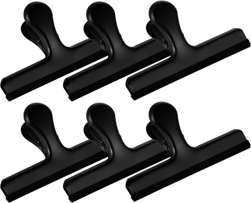HOUSE AGAIN 6 Pack Stainless Steel Large Chip Bag Clips Covered with Silicone - NO More Sharp Edges - Color Coded for Food Bags - Air Tight Seal, Heavy Duty for Kitchen and Office, 5 Inches-Black - Image 1